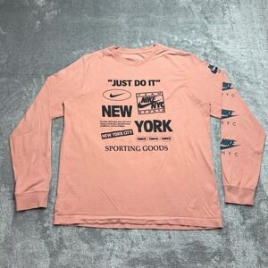 Nike Long Sleeve Tee Mens Large Pink Good NYC Just Do It Graphic 363282-6GA